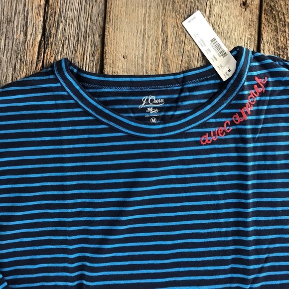J. Crew Blue Stripe Avec Amour Boxy Tee Size Medium - Picture 5 of 9